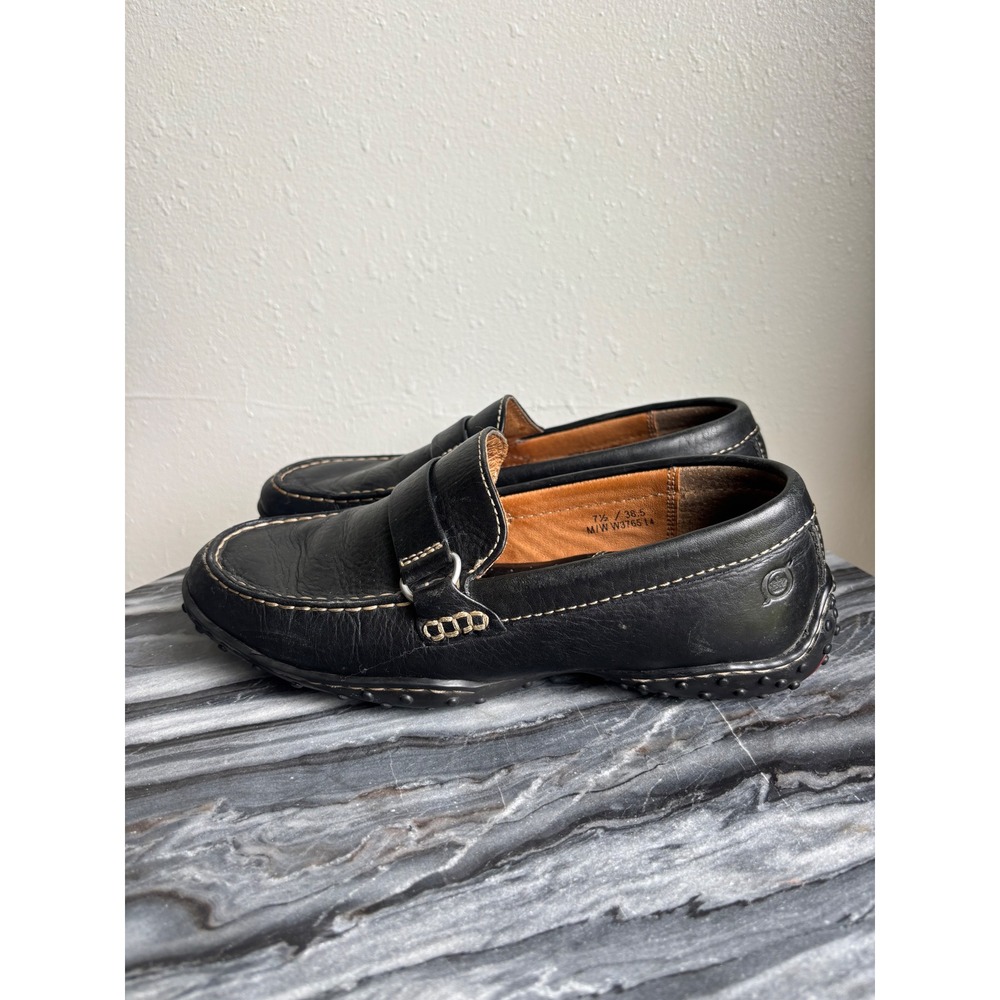 Born Womens Black Leather Driving Loafers Moc Toe Slip On Shoes W37651 Size 7.5 - Picture 2 of 8